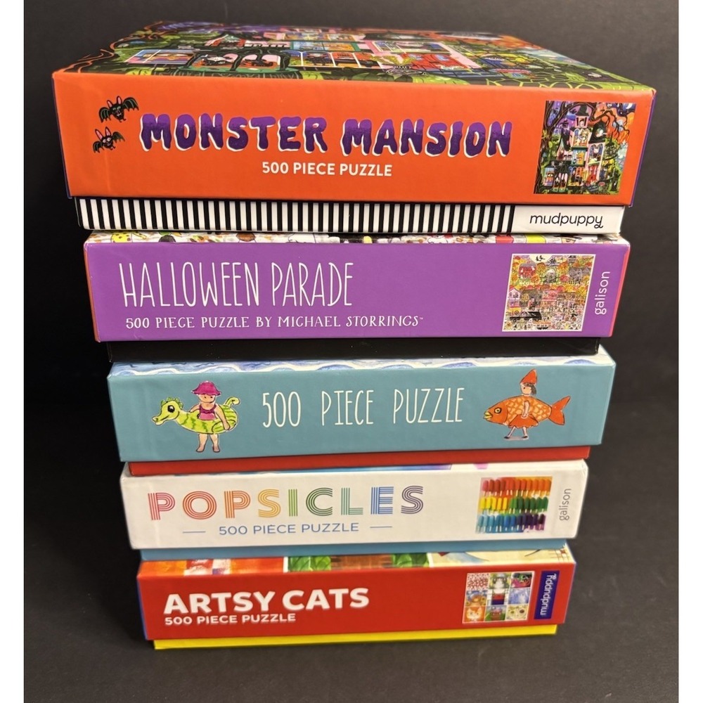 5 Galison Mudpuppy Jigsaw Puzzles 500 Pcs Halloween Cats Popsicles COMPLETE